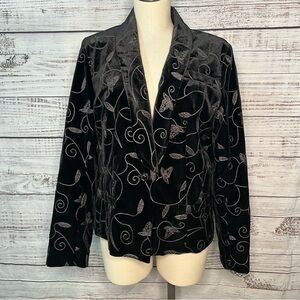 Covington Blazer Whimsygoth Velour Embroidered Blazer Plus Size 16 Lined